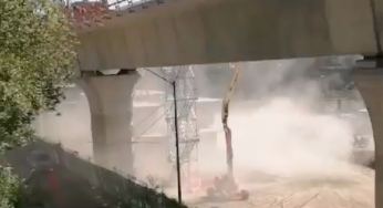 Falla en una grúa provoca caída de una estructura del Tren Interurbano
